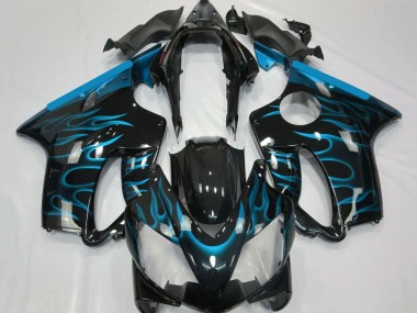 Honda CBR600 F4i Motorrad Verkleidung 2004-2007 - Glanzendes Schwarz Hellblau Flamme
