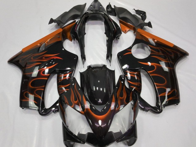 Honda CBR600 F4i Motorrad Verkleidung 2004-2007 - Glanzendes Schwarz Orange Flamme