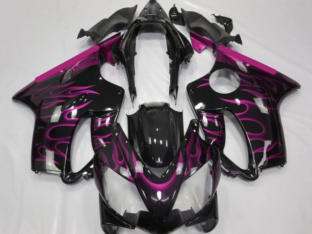 Honda CBR600 F4i Motorrad Verkleidung 2004-2007 - Glanzendes Schwarz Rosa Flamme