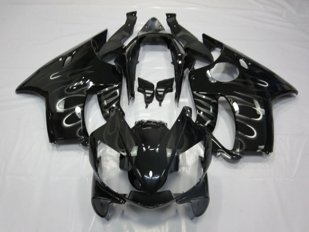 Honda CBR600 F4i Motorrad Verkleidung 2004-2007 - Glanzendes Schwarz Weiss Flamme