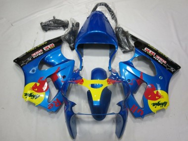 Kawasaki ZX6R Motorrad Verkleidung 2000-2002 - Blau Gelb Schwarz Red Bull