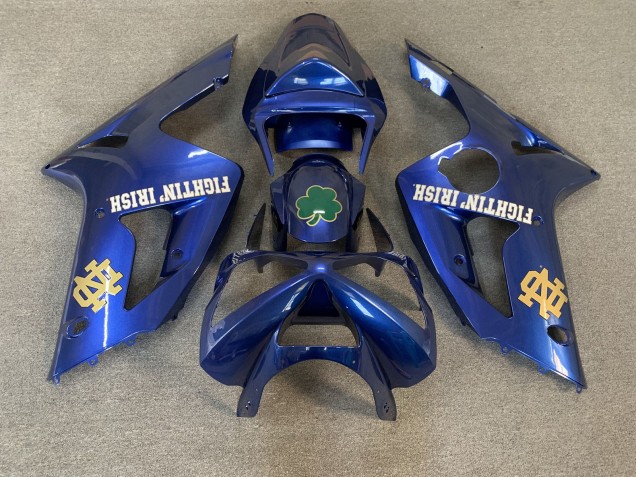 Kawasaki ZX6R Motorrad Verkleidung 2003-2004 - Blau Grun Gold Weiss Fighting Irish