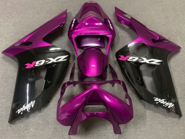 Kawasaki ZX6R Motorrad Verkleidung 2003-2004 - Lila Glanzendes Schwarz