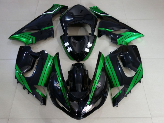 Kawasaki ZX6R Motorrad Verkleidung 2005-2006 - Grun Weiss Glanzendes Schwarz