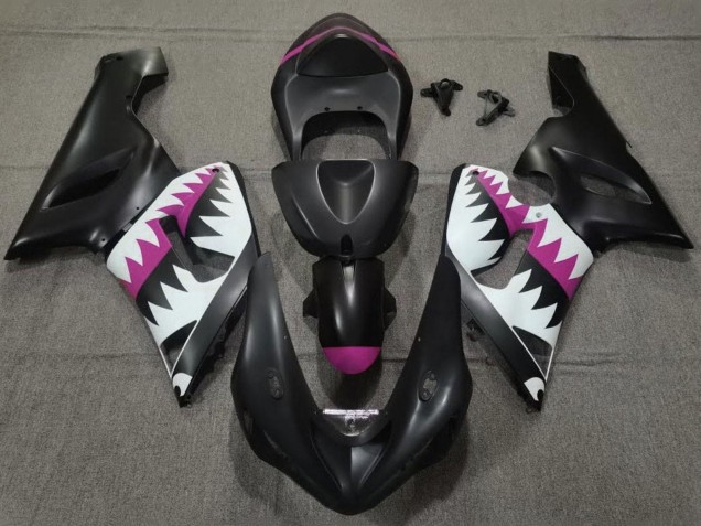 Kawasaki ZX6R Motorrad Verkleidung 2005-2006 - Matt Schwarz Weiss Rosa Hai