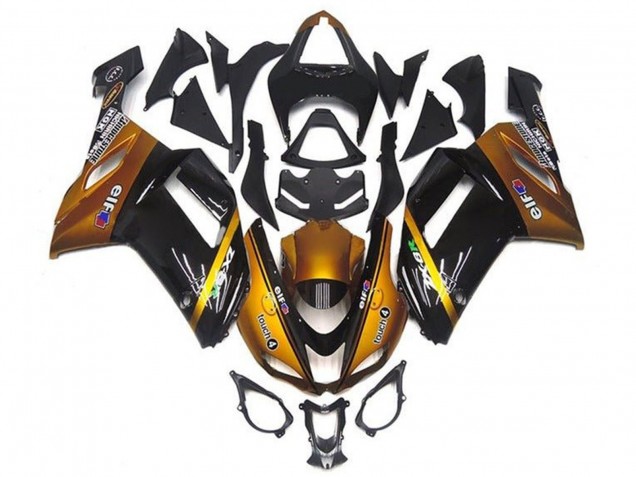 Gold Schwarz Elf 2007-2008 Kawasaki ZX6R Motorrad Verkleidung