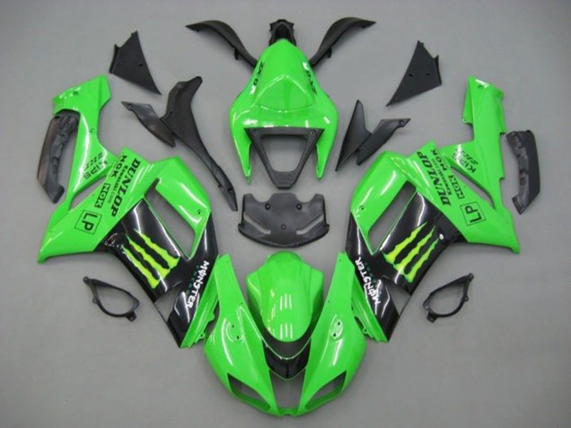 Grün Schwarz Monster Energy 2007-2008 Kawasaki ZX6R Motorrad Verkleidung