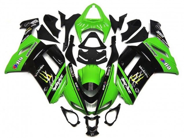 Grün Schwarz Monster Elf 2007-2008 Kawasaki ZX6R Motorrad Verkleidung