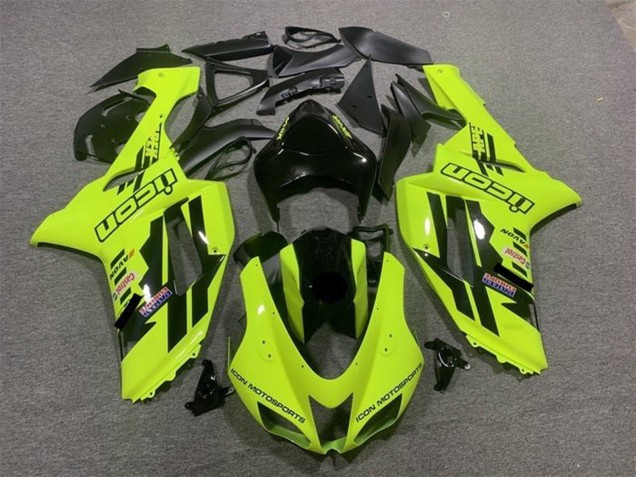 Neon Gelb Schwarz Icon 2007-2008 Kawasaki ZX6R Motorrad Verkleidung