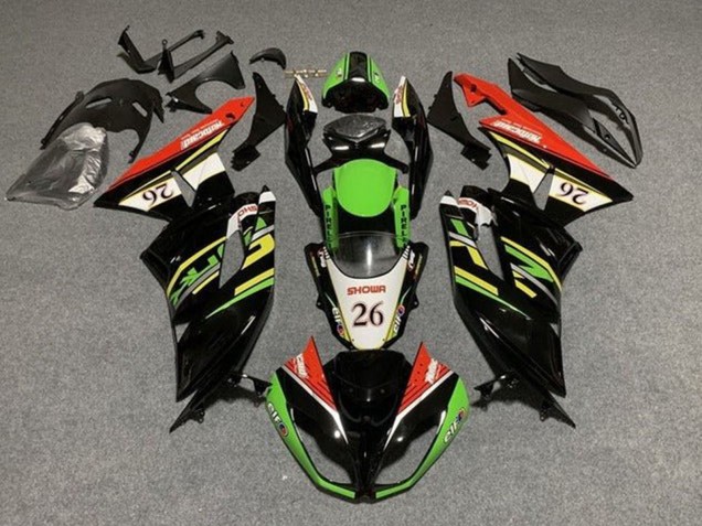 Kawasaki ZX6R Motorrad Verkleidung 2009-2012 - Grun Glanzendes Schwarz Weiss Rot Showr 26