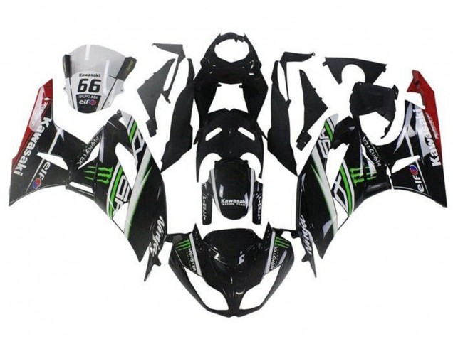 Kawasaki ZX6R Motorrad Verkleidung 2009-2012 - Glanzendes Schwarz Weiss Grun Rot Elf Monster