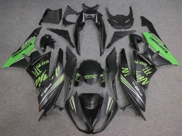Kawasaki ZX6R Motorrad Verkleidung 2009-2012 - Matt Schwarz Grun Monster