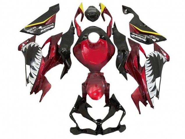 Kawasaki ZX6R Motorrad Verkleidung 2019-2022 - Bonbon Rot Gelb Weiss Hai