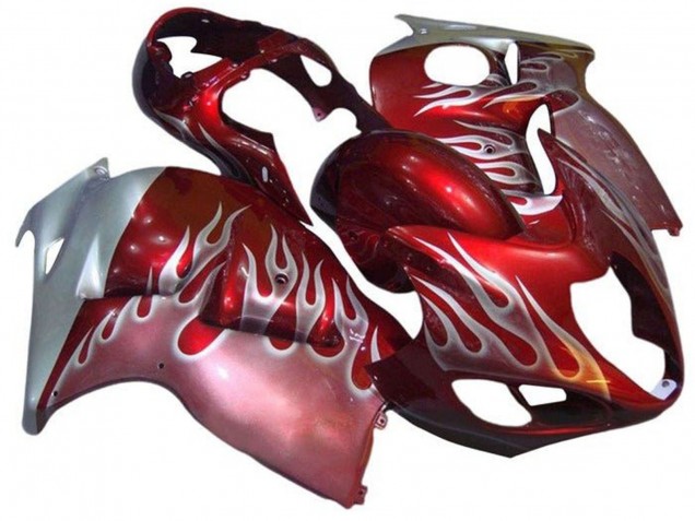 Suzuki GSXR1000 Motorrad Verkleidung 1996-2007 - Rot Silber Flamme