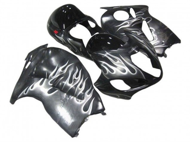 Suzuki GSXR1000 Motorrad Verkleidung 1996-2007 - Grau Schwarz Weiss Flamme