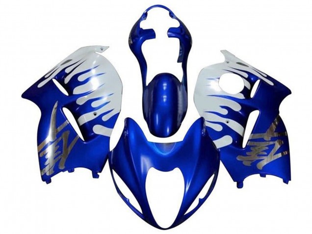 Suzuki GSXR 1300 Hayabusa Motorrad Verkleidung 1996-2007 - Weiss Blau Chrome Flamme