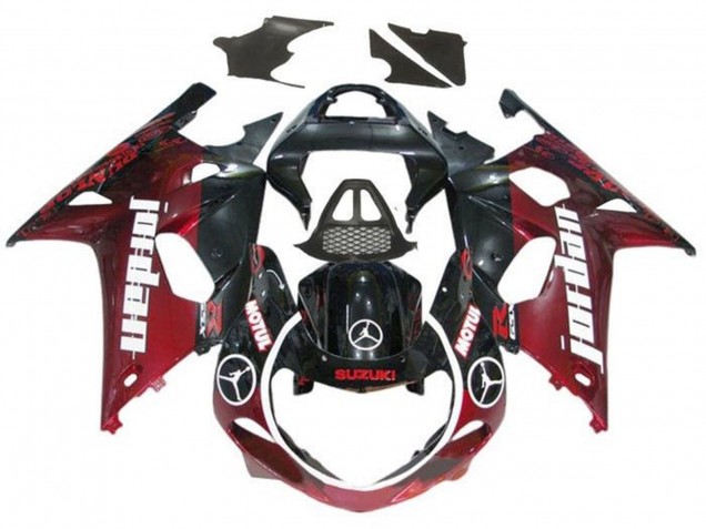 Suzuki GSXR1000 Motorrad Verkleidung 2000-2002 - Glanzendes Schwarz Dunkel Rot Jordan