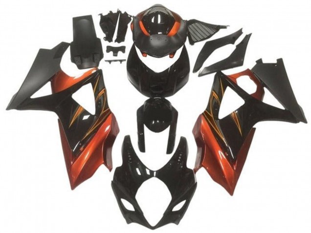 Suzuki GSXR 1000 Motorrad Verkleidung 2005-2006 - Glanzendes Schwarz Matt Schwarz Orange