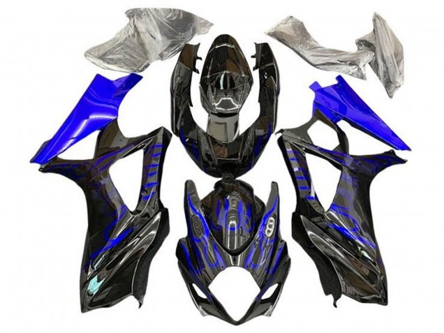 Suzuki GSXR 1000 Motorrad Verkleidung 2007-2008 - Schwarz Blaue Flamme