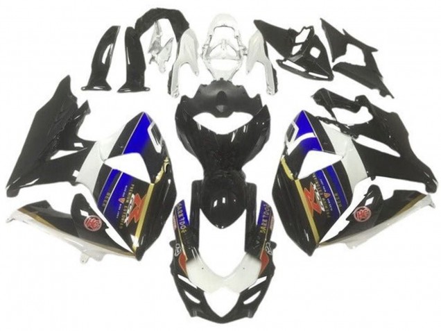 Suzuki GSXR 1000 Motorrad Verkleidung 2009-2016 - Weiss Blau Schwarz Gold Streifen