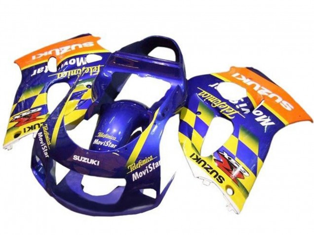 Suzuki GSXR 600 / GSXR 750 Motorrad Verkleidung 1996-2000 - Blau Orange Gelb Telefumica MoviStar
