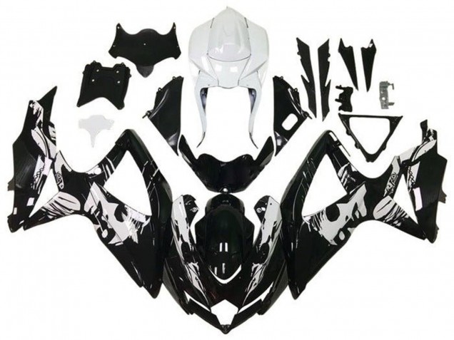 Suzuki GSXR 600 / GSXR 750 Motorrad Verkleidung 2008-2010 - Weiss Glanzendes Schwarz Leyla