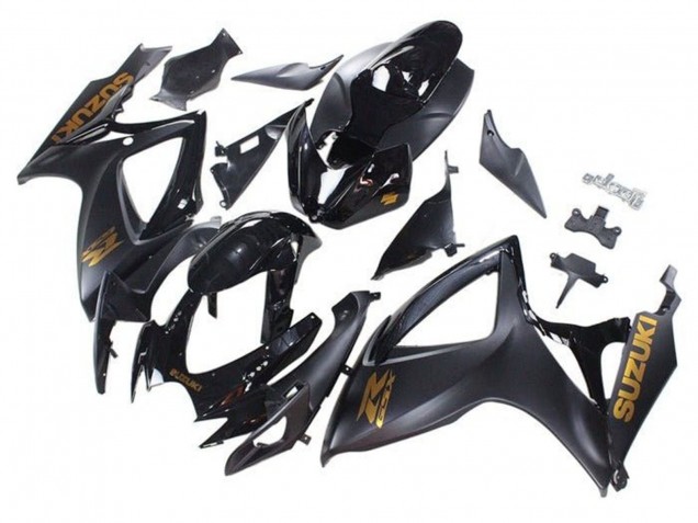 Suzuki GSXR 600 / GSXR 750 Motorrad Verkleidung 2006-2007 - Matt Schwarz Glanzendes Schwarz Gold
