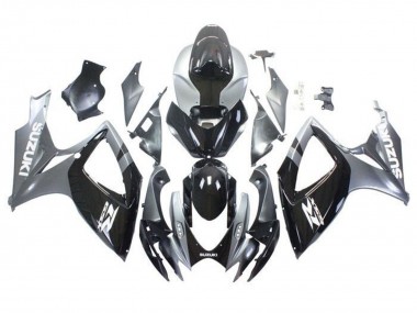 Suzuki GSXR 600 / GSXR 750 Motorrad Verkleidung 2006-2007 - Silber Glanzendes Schwarz Weiss