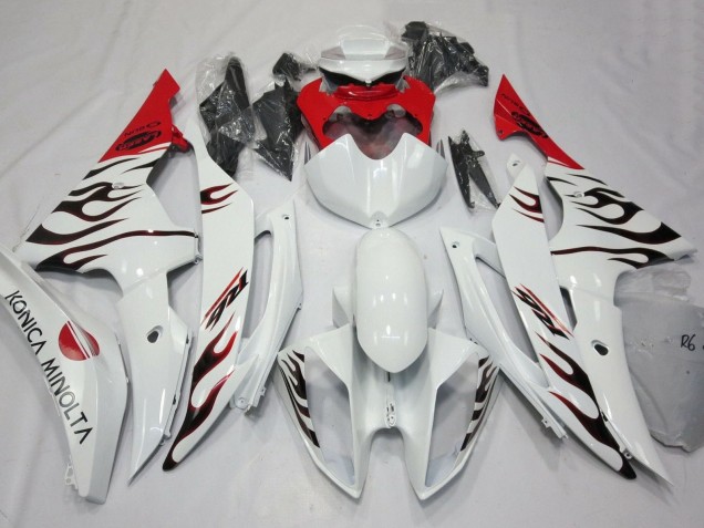 Yamaha YZF R6 Motorrad Verkleidung 2008-2016 - Weiss Rot Schwarz Flamme