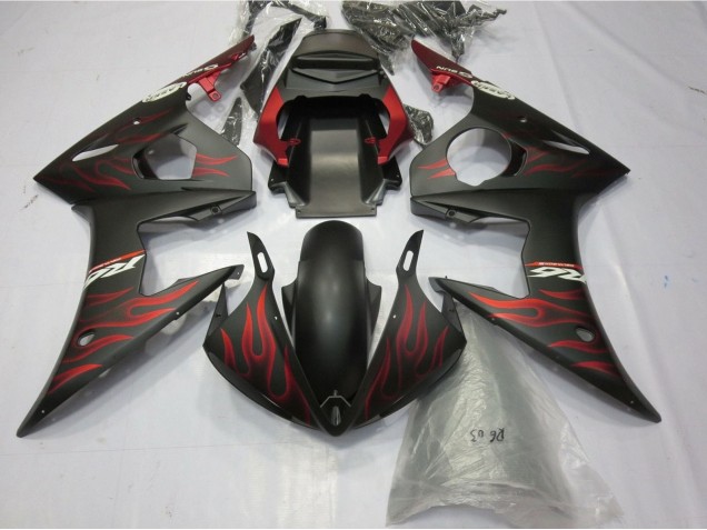 Matt Schwarz Matt Rot Flamme 2005 Yamaha YZF R6 Motorrad Verkleidung