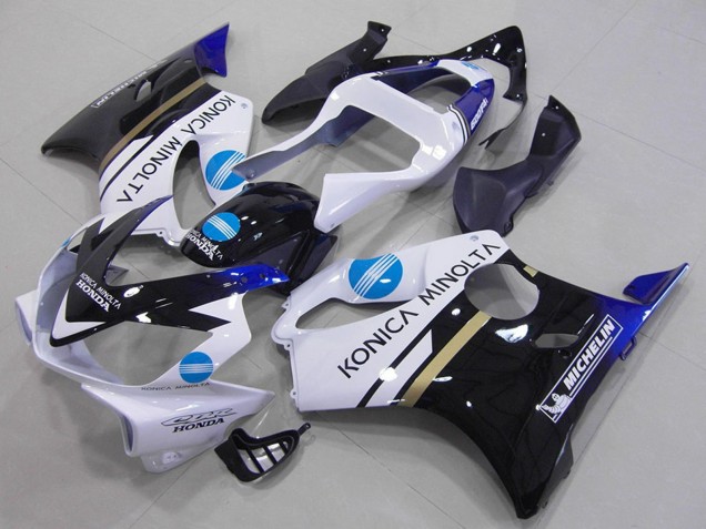 Weiß Blau Glänzendes Schwarz Konica Minolta 2001-2003 Honda CBR600 F4i Motorrad Verkleidung