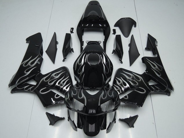 Glänzendes Schwarz Silber Flamme 2005-2006 Honda CBR600RR Motorrad Verkleidung