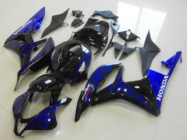 Glänzendes Schwarz Blau Flamme 2007-2008 Honda CBR600RR Motorrad Verkleidung