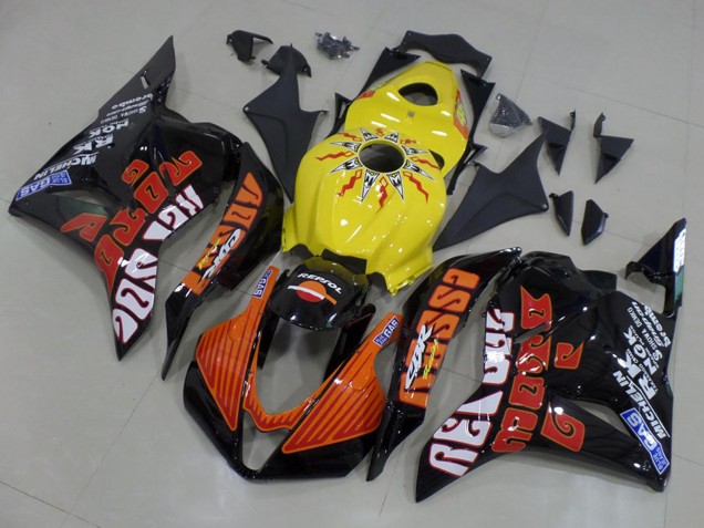 Gelb Orange Glänzendes Schwarz Rossi Rennen 2009-2012 Honda CBR600RR Motorrad Verkleidung