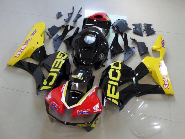 Gelb Rot Glänzendes Schwarz Geico 2013-2023 Honda CBR600RR Motorrad Verkleidung
