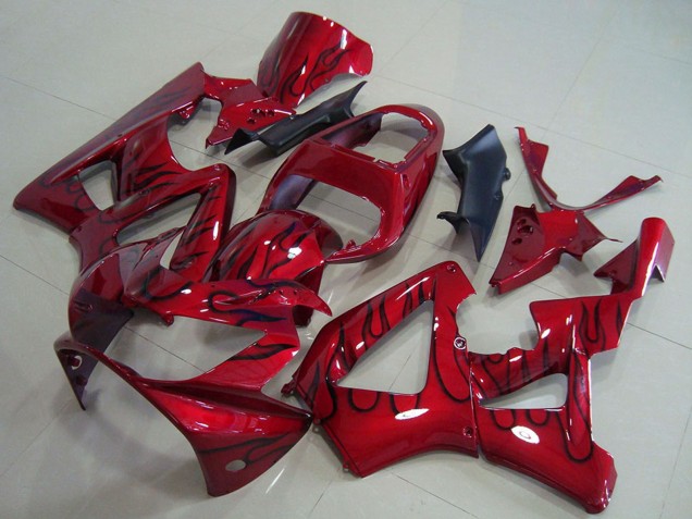 Rot Glänzendes Schwarz Flamme 2000-2001 Honda CBR900RR 929 Motorrad Verkleidung