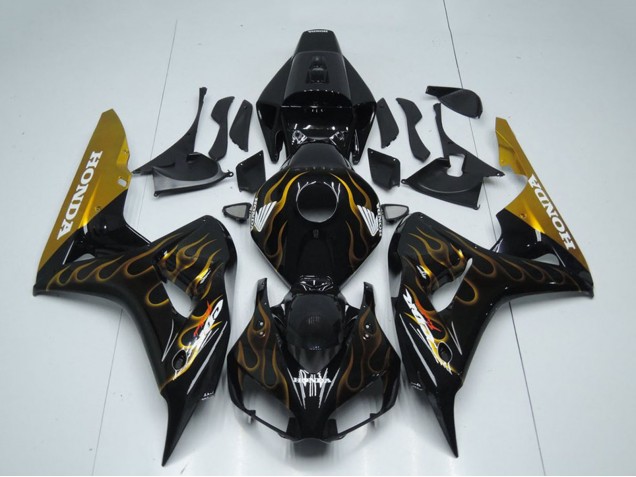 Glänzendes Schwarz Gold Flamme 2006-2007 Honda CBR1000RR Motorrad Verkleidung