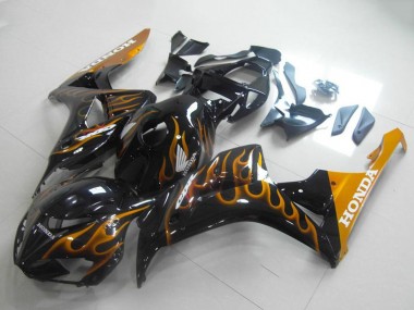 Glänzendes Schwarz Gold Flamme 2006-2007 Honda CBR1000RR Motorrad Verkleidung