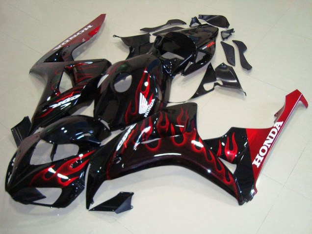 Glänzendes Schwarz Rot Flamme 2006-2007 Honda CBR1000RR Motorrad Verkleidung Kit