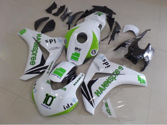 Weiß Grün Glänzendes Schwarz Hannspree 10 2008-2011 Honda CBR1000RR Motorrad Verkleidung