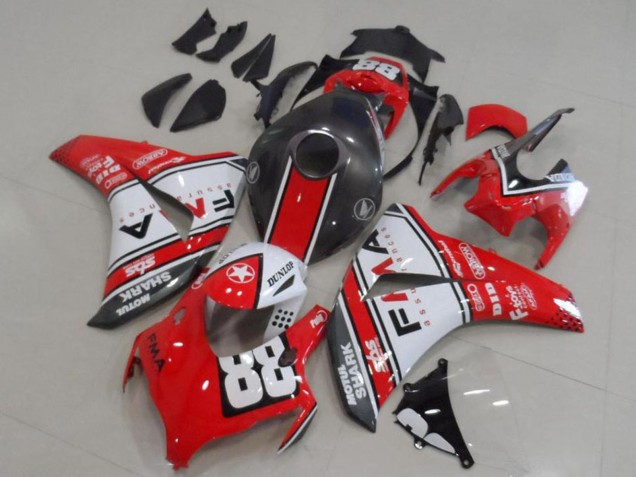 Weiß Rot Matt Schwarz Dunlop Fiamm 88 2008-2011 Honda CBR1000RR Motorrad Verkleidung