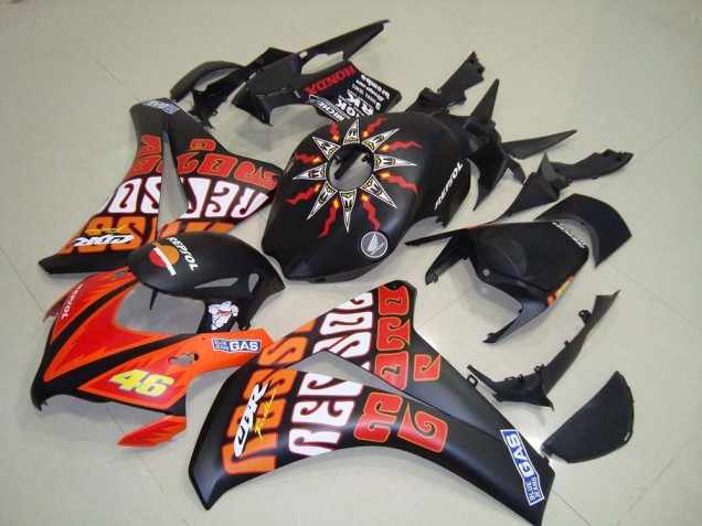 Matt Schwarz Orange Rossi Repsol 46 2008-2011 Honda CBR1000RR Motorrad Verkleidung