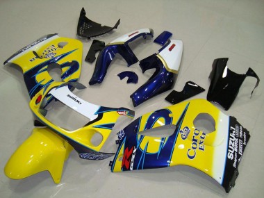 Weiß Gelb Blau Corona 1996-2000 Suzuki GSXR 600 Motorrad Verkleidung