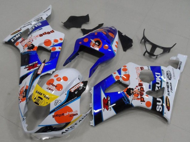 Weiß Blau Rot Gelb Pepe Phone 2003-2004 Suzuki GSXR 1000 Motorrad Verkleidung
