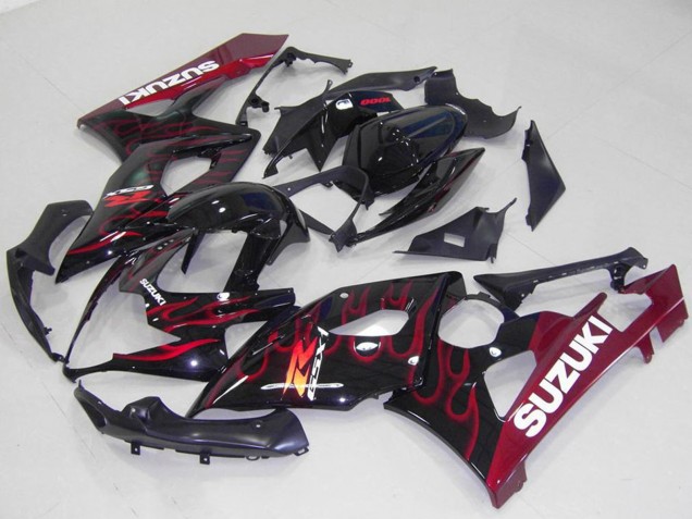 Glänzendes Schwarz Rot Flamme 2005-2006 Suzuki GSXR 1000 Motorrad Verkleidung