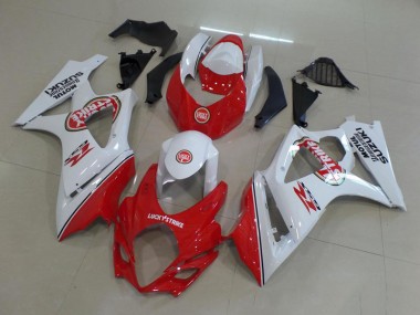 Weiß Rot Lucky Strike 2007-2008 Suzuki GSXR 1000 Motorrad Verkleidung