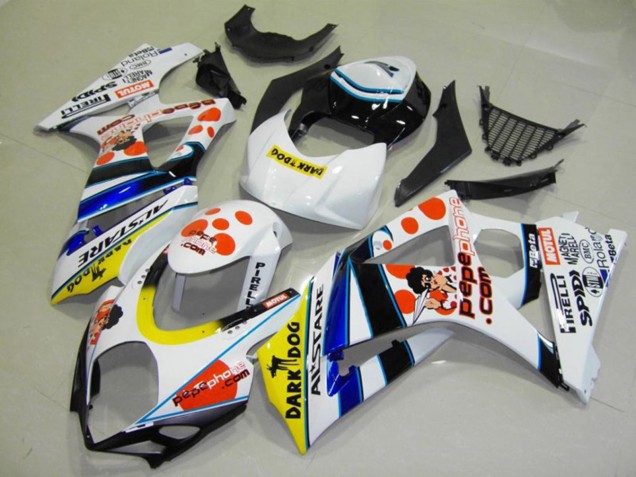 Weiß Rot Gelb Blau Schwarz Pepe Phone 2007-2008 Suzuki GSXR 1000 Motorrad Verkleidung