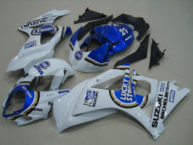 Weiß Blau Lucky Strike 2007-2008 Suzuki GSXR 1000 Motorrad Verkleidung