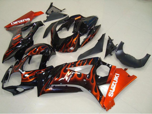 Glänzendes Schwarz Orange Flamme 2007-2008 Suzuki GSXR 1000 Motorrad Verkleidung