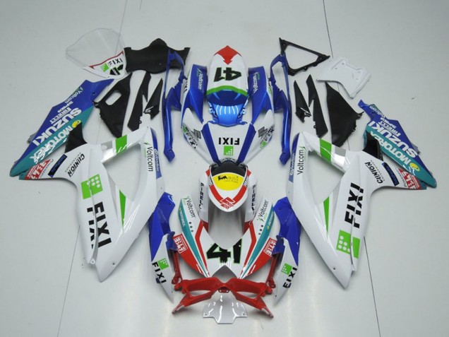 Weiß Blau Rot Gelb Grün Fixi 41 2009-2016 Suzuki GSXR 1000 Motorrad Verkleidung